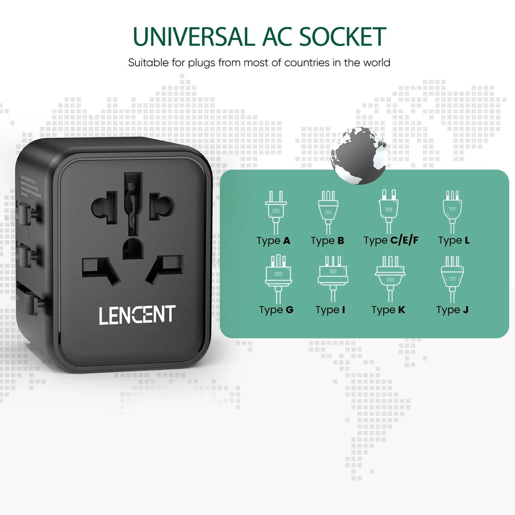 4-LENCENT International Travel Adapter with 2 USB Ports All-in-One Travel Charger Power Adapter EU/UK/USA/AUS Plug for Travel