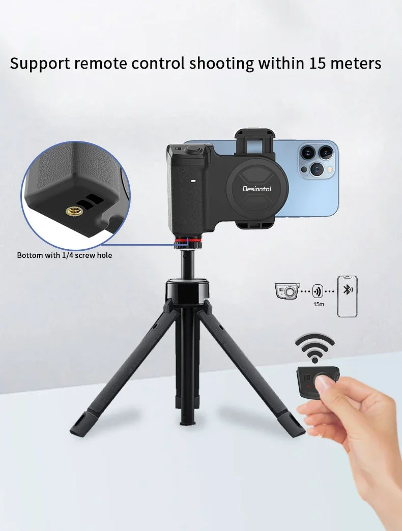 1-Smartphone Selfie Handle Phone Camera Snap Grip with Detachable Shutter Remote for iPhone 16/15/14 Vlog Video Shoot Accessory