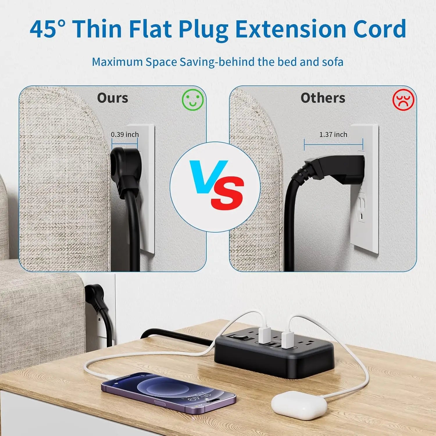 1-6-Outlet Power Strip with 4 USB Ports 15.5W Fast Charge & 15FT Extension Cord Surge Protector & Network Filter US Plug 100-240V