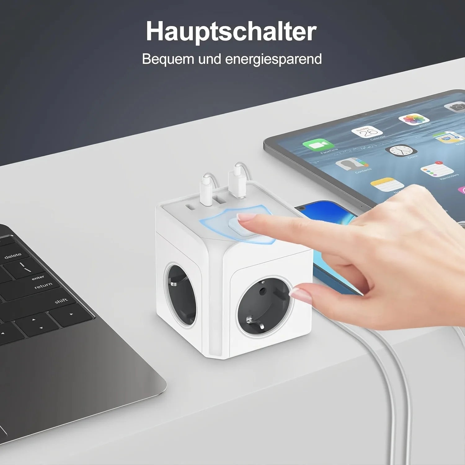 Cube Power Cord 4 USB Magnetic Socket Cube, 3 Partitions, with 2 Usb-C and 2 Usb-A, Multi-Socket Cube Power Cord with Switch Multi-Plug, Suitable for Office, Home