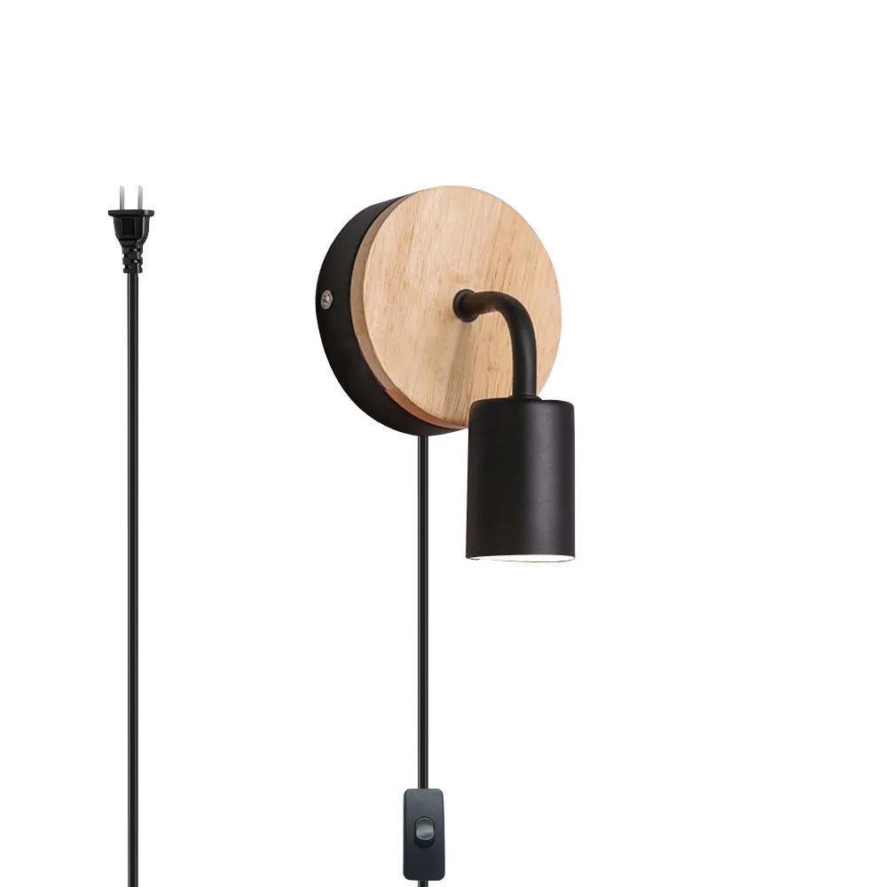Wood Vintage Industrial Wall Lamp (E27 EU Plug)