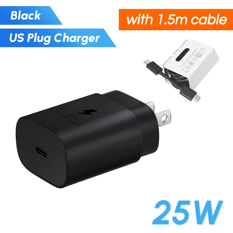 Original Samsung 25w Super Fast Charger PD Type C EU US Adapter Galaxy S25 S24 S23 S22 A56 A55 A26 A05s A54 A16 Z Fold Z Flip 6