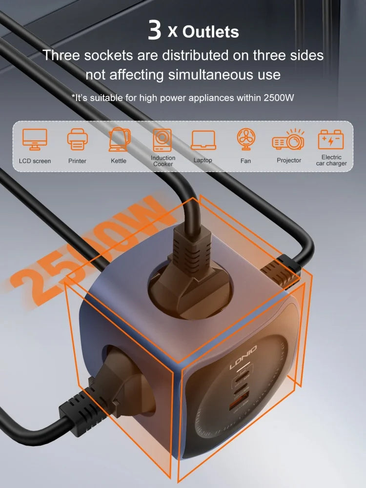 1-LDNIO Cube Power Strip 65W Charging Stations 2M Electric Extension Power Cord Uk Us Eu Plugs Adapter Usb Socket Surge Protector