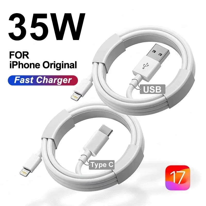4-35W USB-C to USB-A Fast Charging Cable – PD Rapid Charger for iPhone & Android (Multiple Lengths)