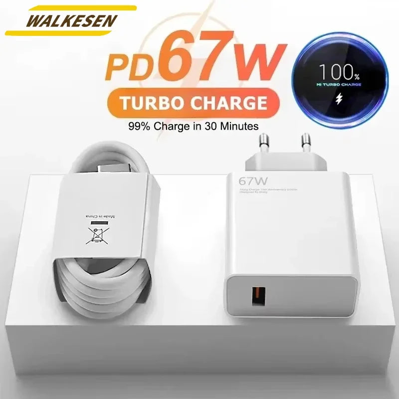 4-67W USB Fast Charging Charger With 6A Type C Cable For Xiaomi 14 Ultra Pro Redmi Note 13 Pro X5 F5 Pro Mobile Phone Wall Adapter