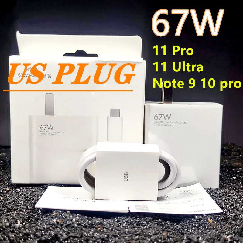 Xiaomi Charger 67W EU Fast Charge Power Adapter 6A Type C Cable For Xiaomi 12 11 POCO X5 X4 Pro Redmi Note 9 10 11 Pro