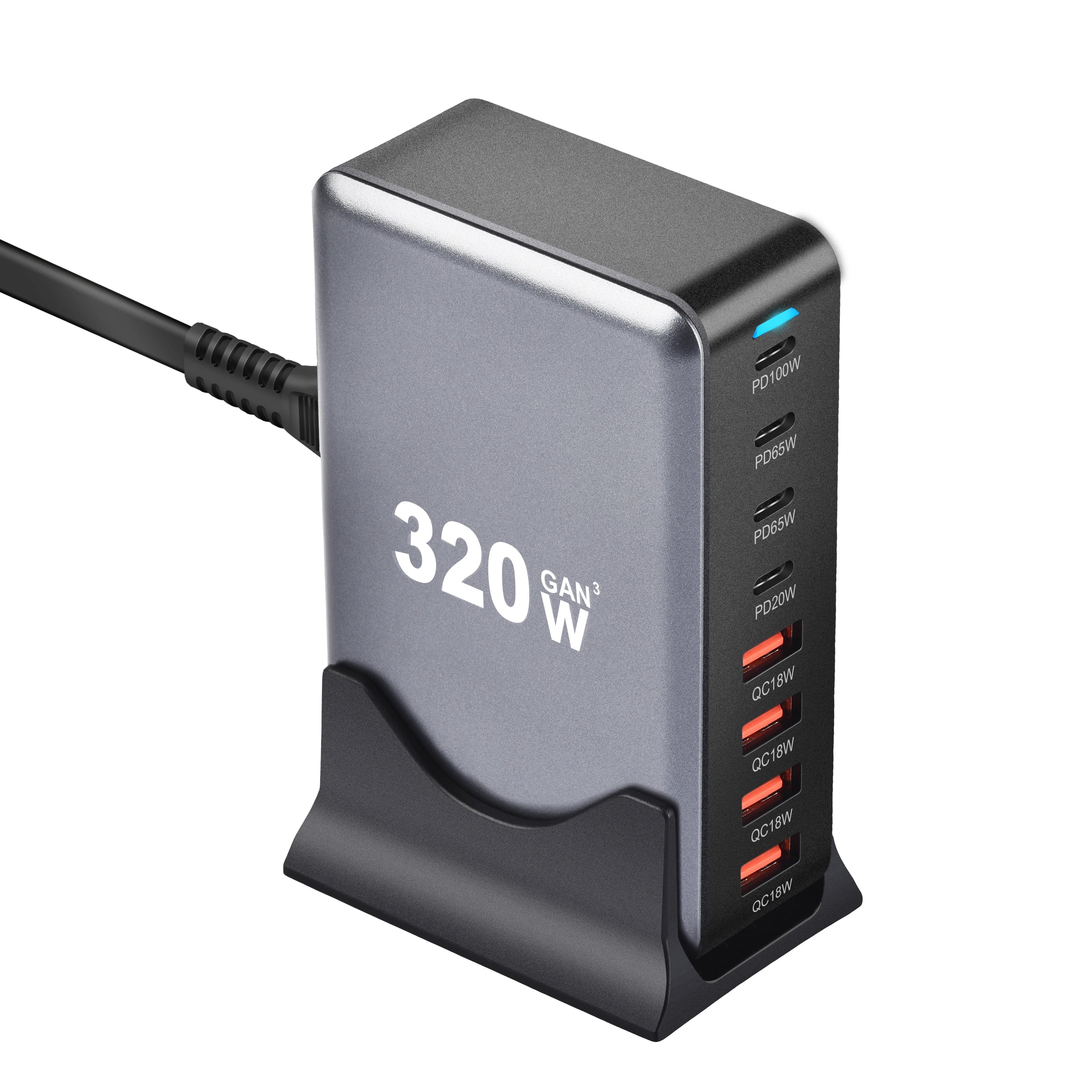 1-320W GaN Charger USB C Fast Desktop 8-port USB Type C PD Charger Fast Charge 3.0 USB Type C Fast Charger for iPhone15 14 Samsung