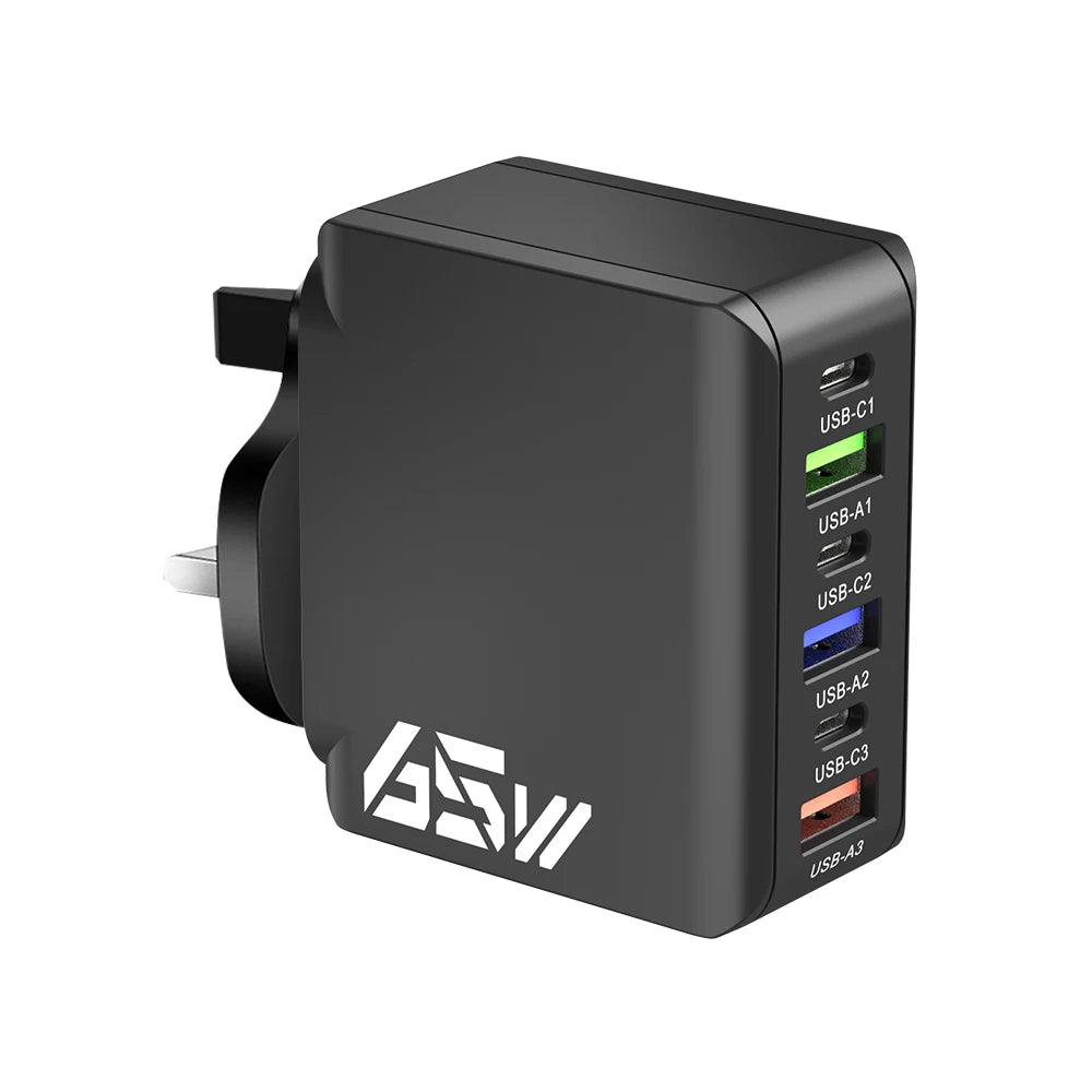 65W USB C Wall Charger Fast Charger 6 Ports Quick Charge 3.0 Adapter for iPhone 13 14 15 Xiaomi Samsung Oppo Mobile US/EU Plug