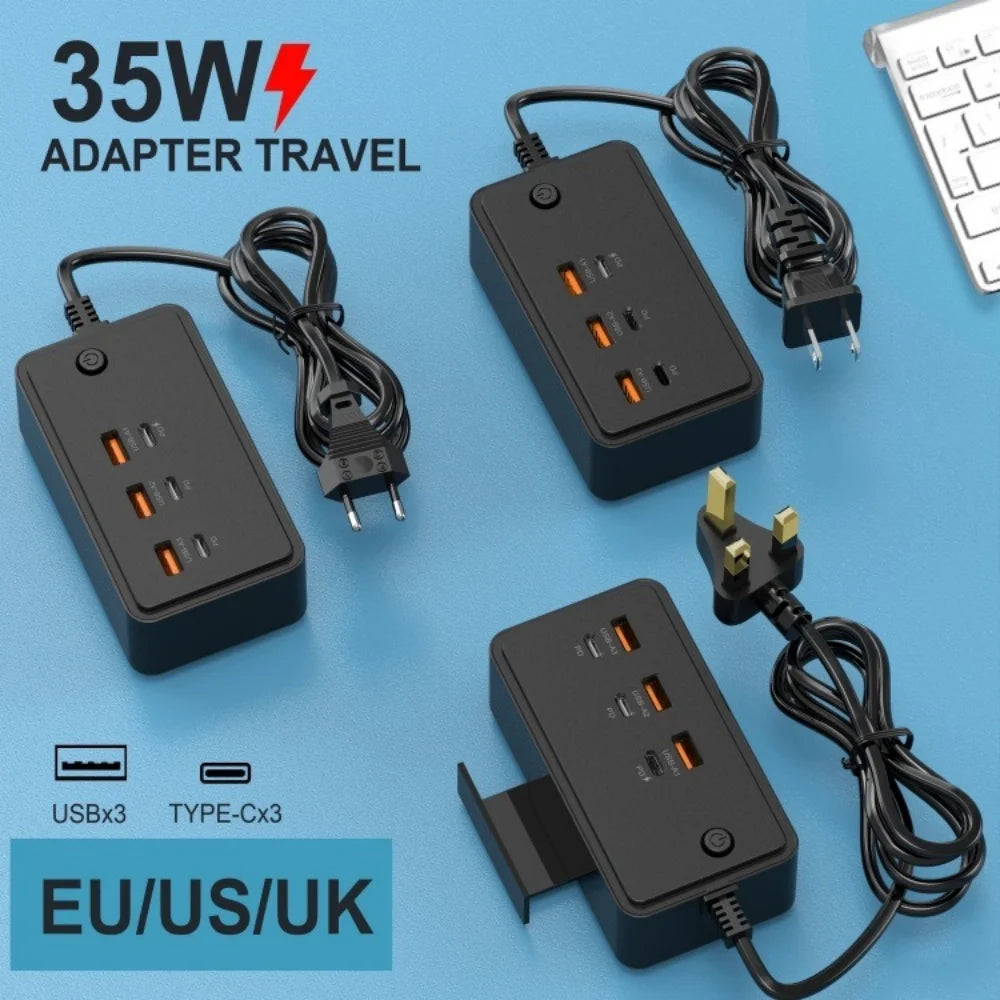 35W Multifunction USB Type C Quick Charge Power Socket with Telescopic Holder 3USB3PD Fast Charging Power Strip For Phone Tablet