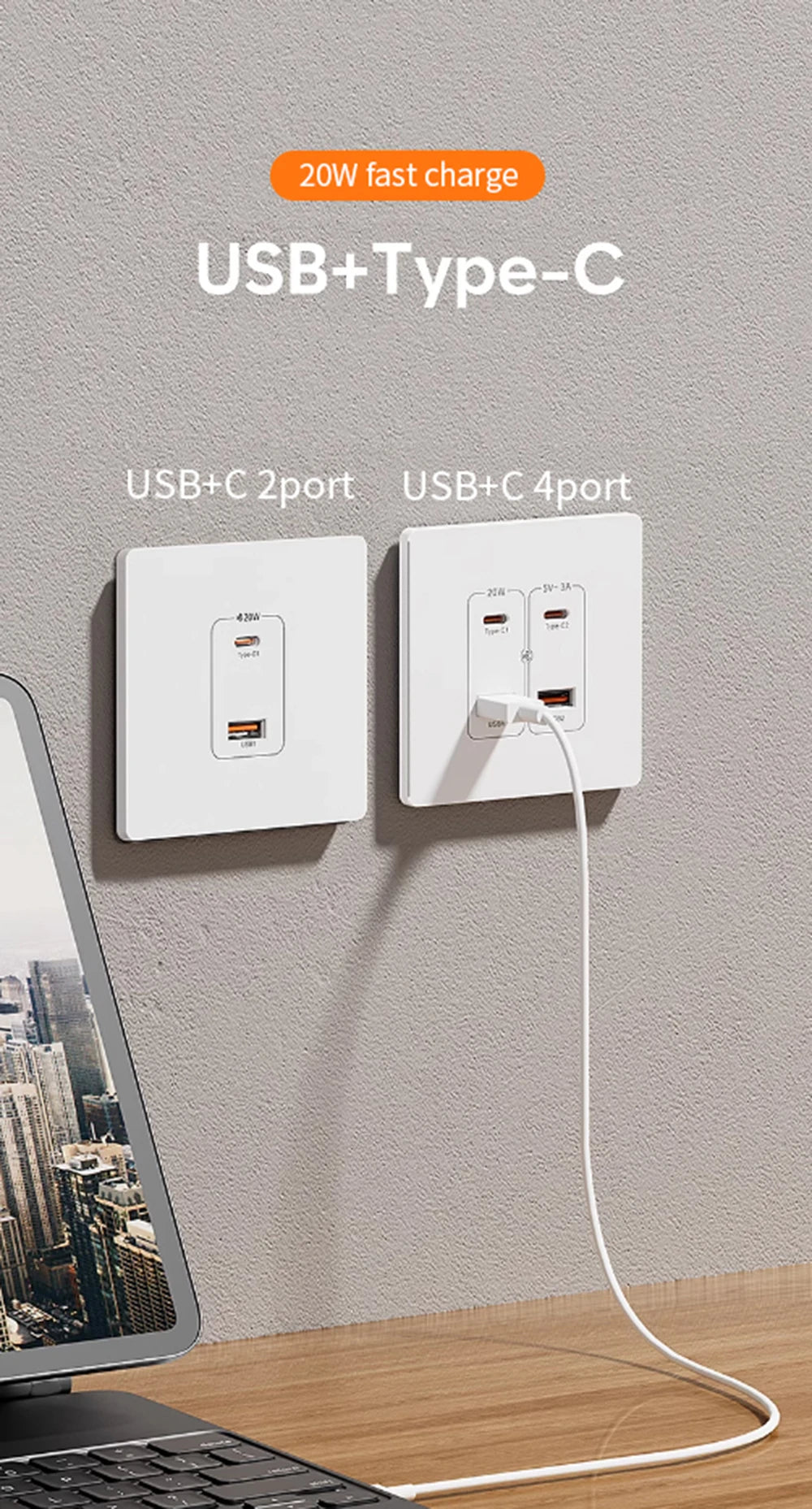 Herepow Wall Power Socket With Dual USB Typec Four Port Fast Charging Interface 20W 3A 220V Smart Home Appliance Plug Adapter