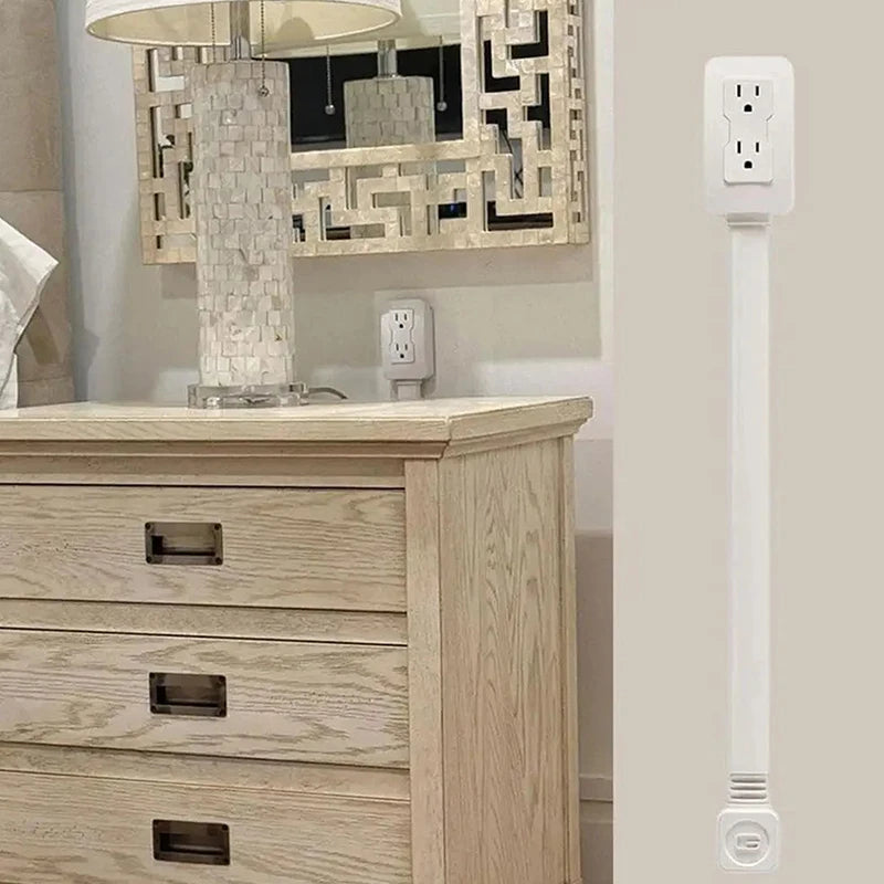 Power Socket Expander 2 Sockets 180° Rotation Stretchable Length Punch-free Power Strip Electrical Socket Extension Cord