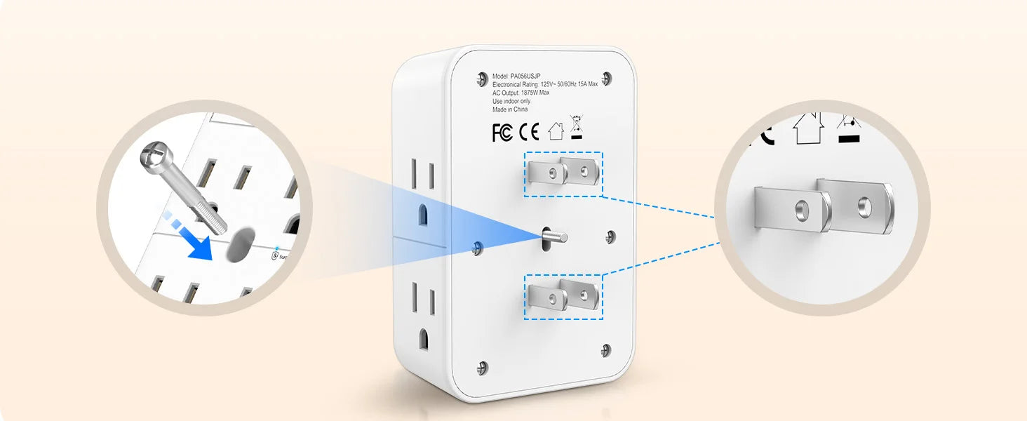 Smart plug with detailed diagram on a beige background