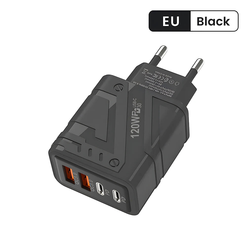 4‑Port USB‑C PD & QC 3.0 Wall Charger – Fast Charging Adapter for iPhone, Samsung