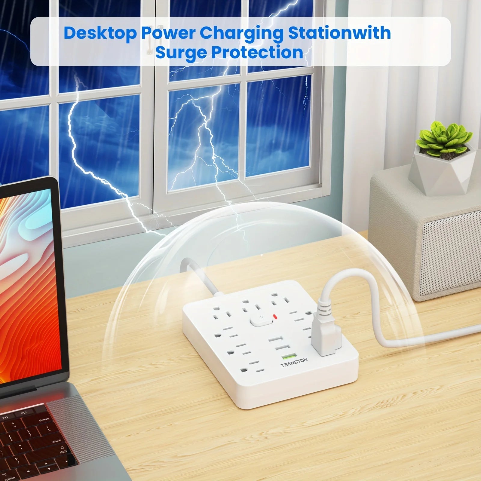 US Power Strip with AC Outlets & Fast-Charge USB-C Ports – Extension Cord (5 ft/10 ft)