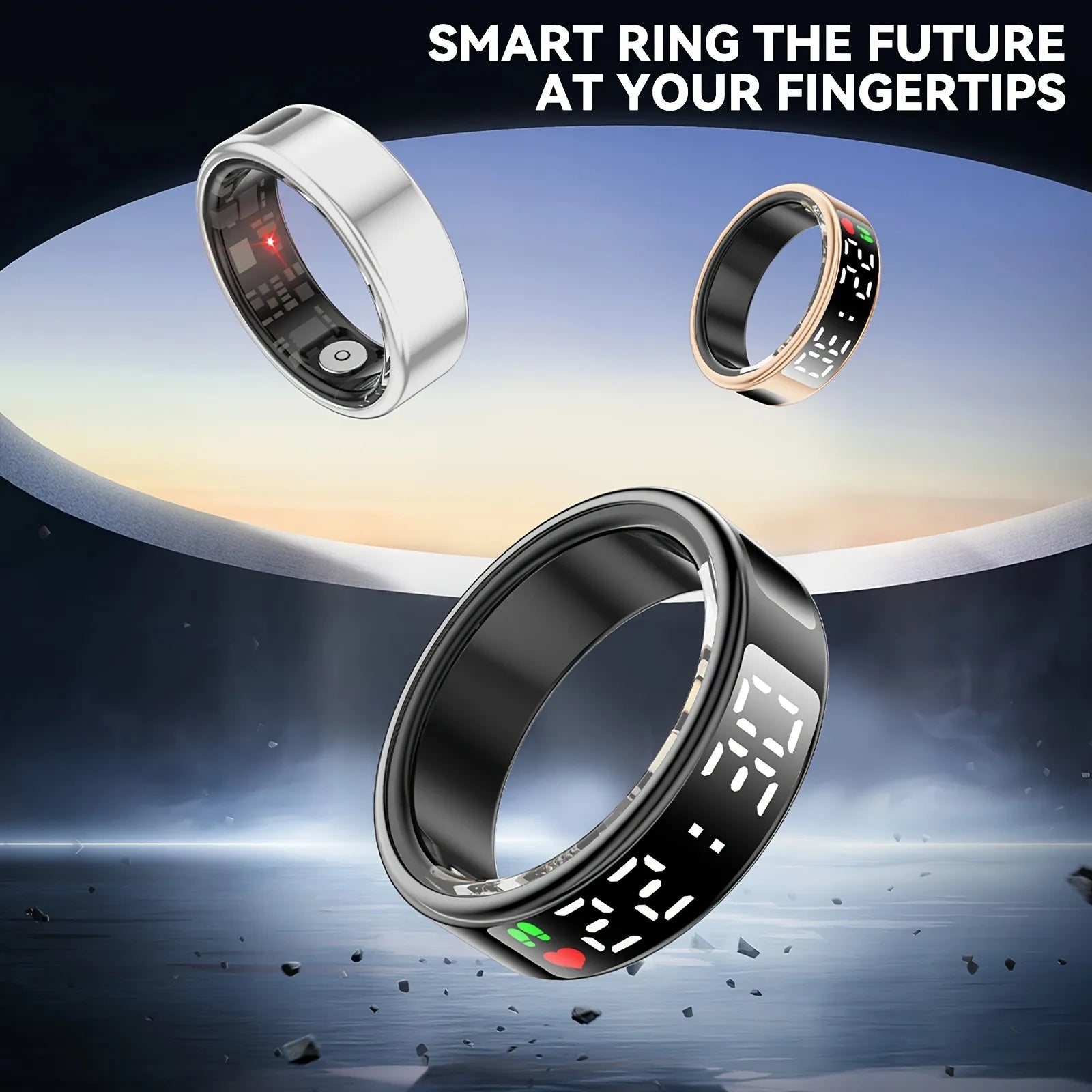 Smart ring, multiple sports modes, sleep tracking, step counting, remote photography, unisex, sports ring with charging box