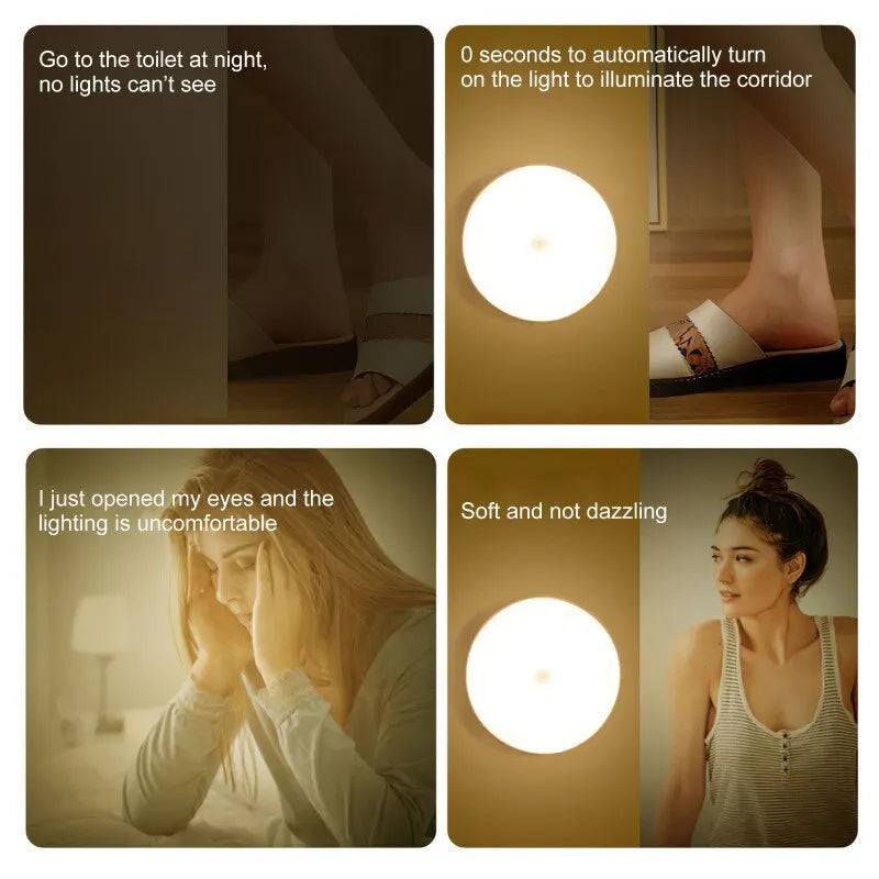 2-LED Smart Human Body Sensor Night Lamp Emergency Automatic Lighting USB Charging Wireless Magentic Suction Use Night Light