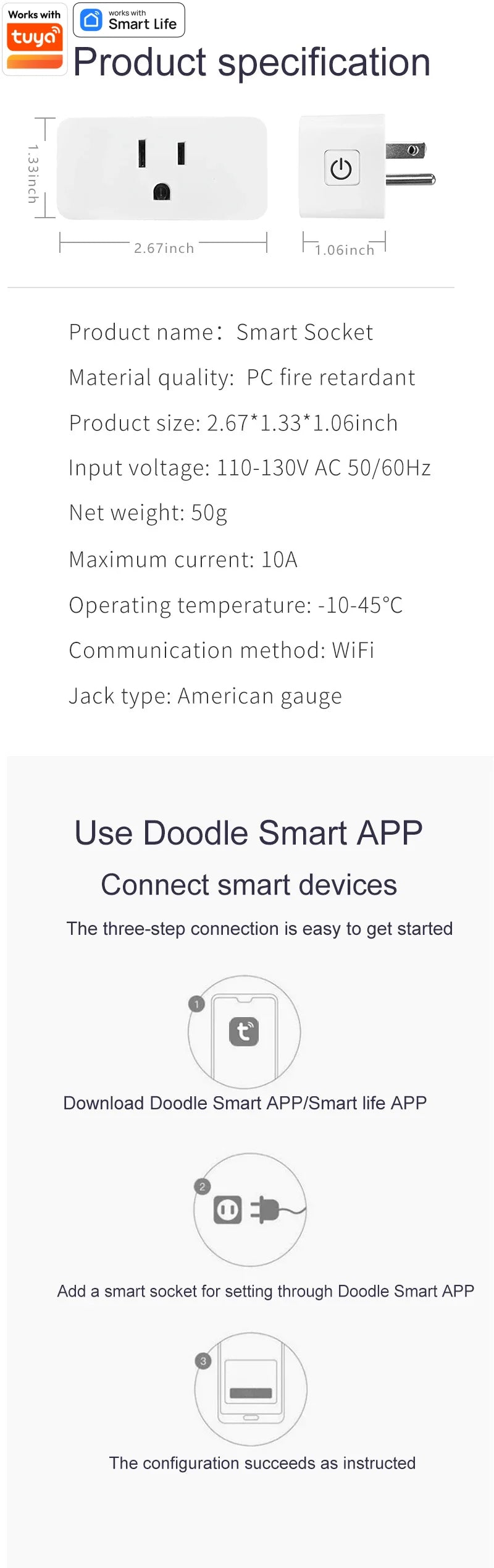 2-Tuya Mini WiFi Smart Plug 10A US Smart Home Timing Socket Smart Life APP Control Voice Control Works With Alexa Google Home