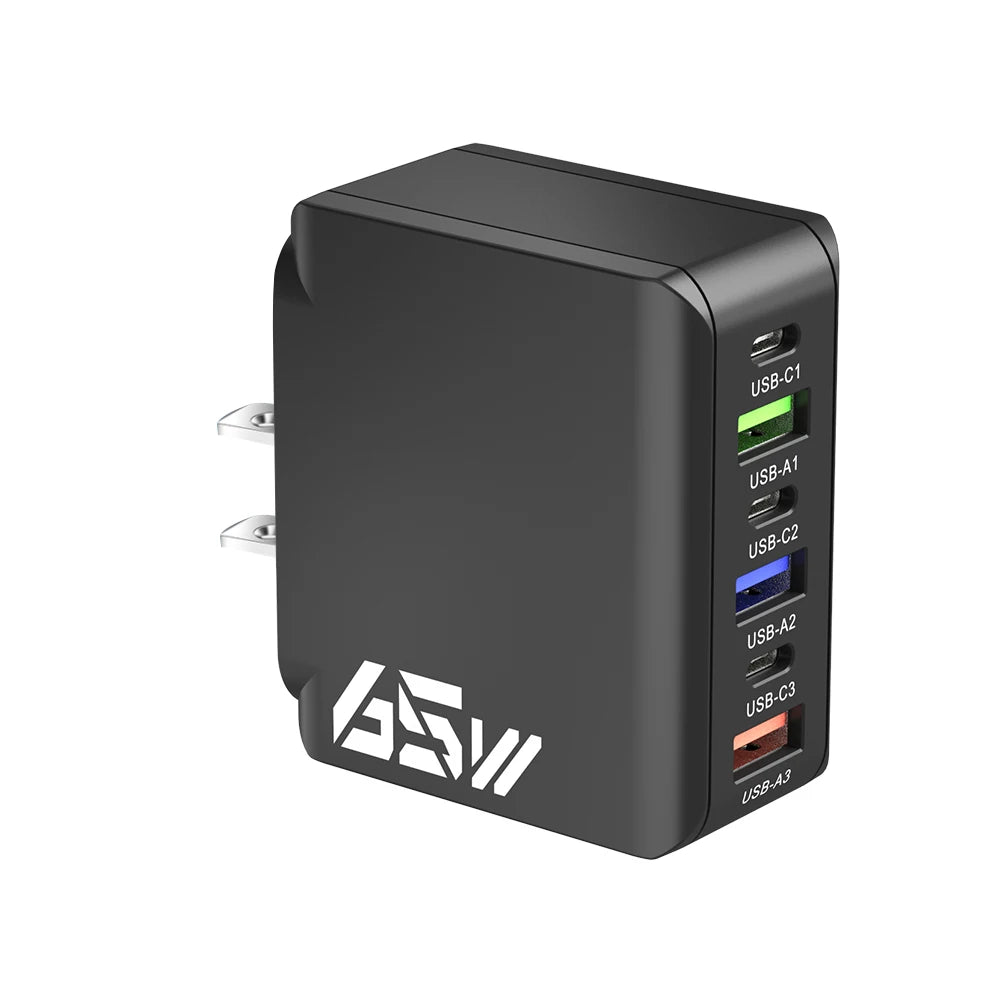 65W USB C Wall Charger Fast Charger 6 Ports Quick Charge 3.0 Adapter for iPhone 13 14 15 Xiaomi Samsung Oppo Mobile US/EU Plug