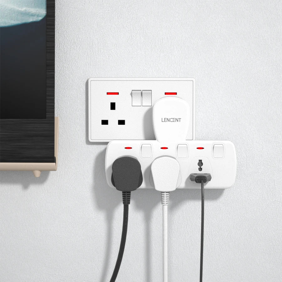 LENCENT multi plug extension socket with  universal AC outlets and individual
switches, white