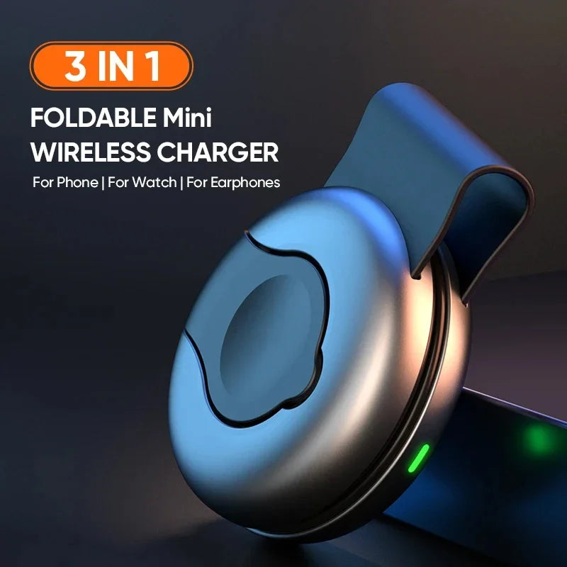 Mini Travel Charger Wireless Charging 3 in 1 Portable Foldable Fast Charger Dock for IPhone 16 15 14 AirPods Apple Watch