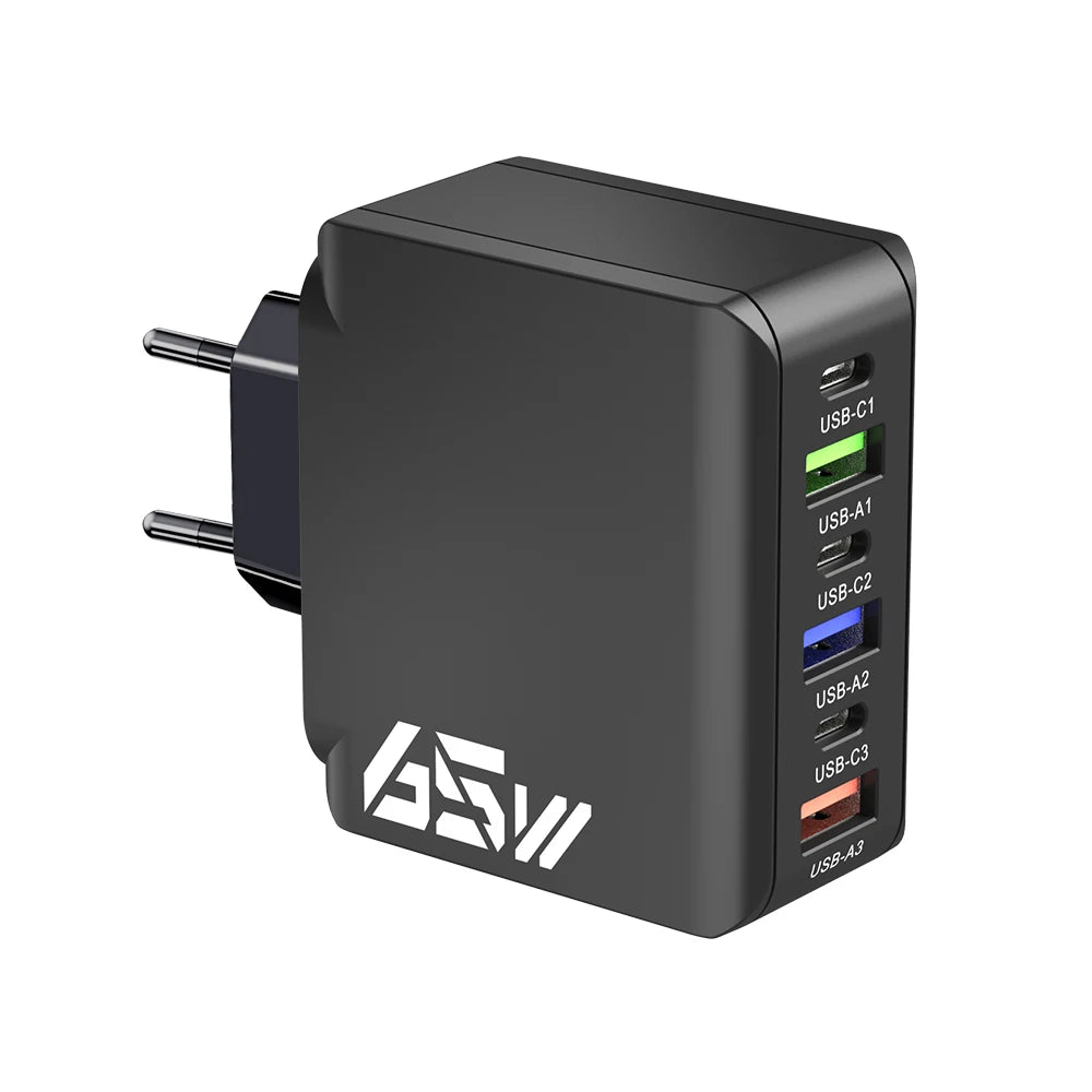 65W USB C Wall Charger Fast Charger 6 Ports Quick Charge 3.0 Adapter for iPhone 13 14 15 Xiaomi Samsung Oppo Mobile US/EU Plug