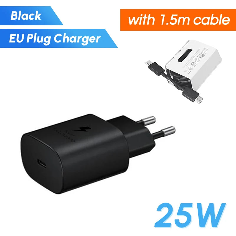 Original Samsung 25w Super Fast Charger PD Type C EU US Adapter Galaxy S25 S24 S23 S22 A56 A55 A26 A05s A54 A16 Z Fold Z Flip 6