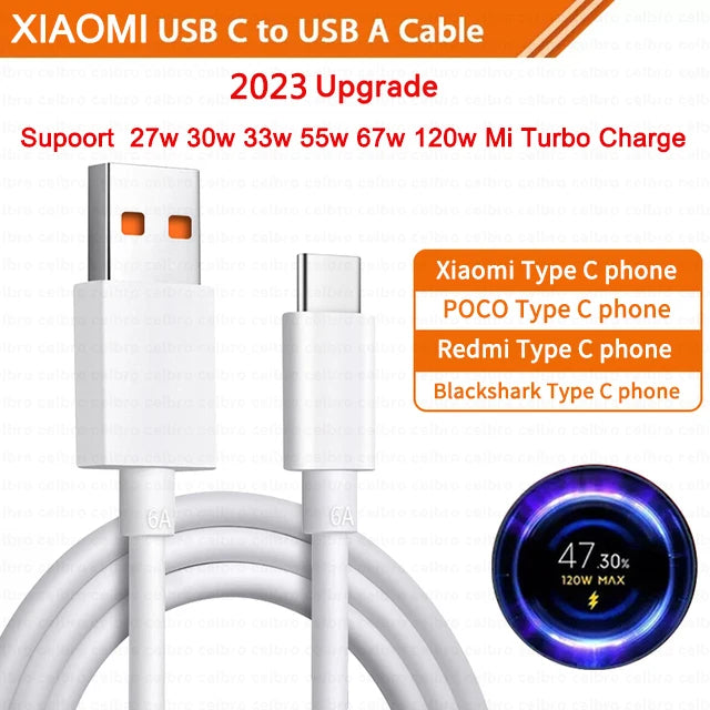 Xiaomi Original 6A Usb Type C Cable Charger 120w Turbo Tipo Fast Charging usbc For Mi 13 12 11 9 Poco Redmi Note 10 Pro K30S Cab