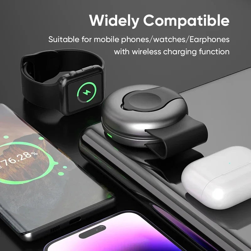 Mini Travel Charger Wireless Charging 3 in 1 Portable Foldable Fast Charger Dock for IPhone 16 15 14 AirPods Apple Watch