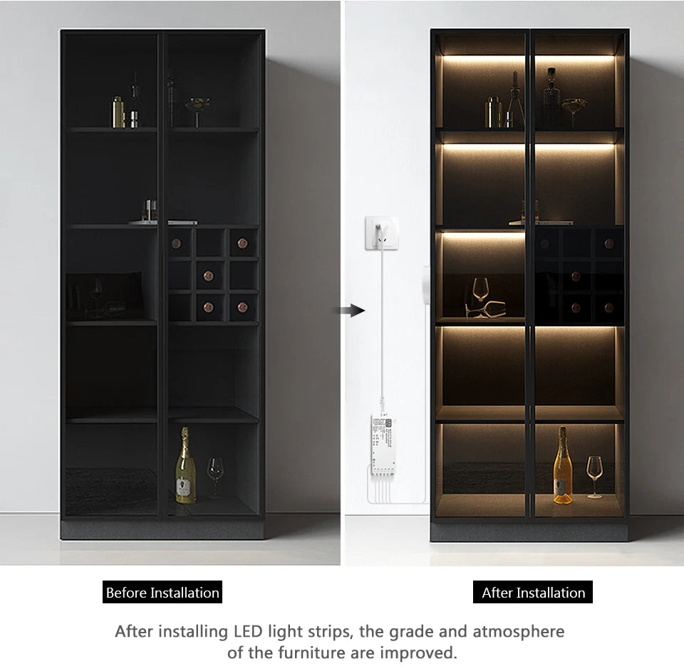 2-Under Cabinet Collection Display COB LED Strip Light Bookcase Wardrobe Closet Lamp Tape Penetrable Wood Dimmable Touch Sensor