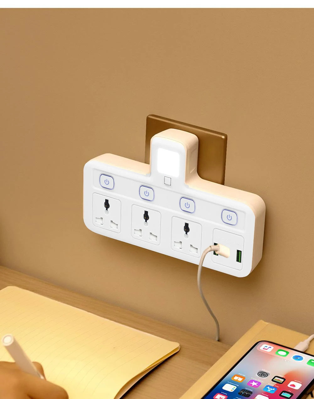 1-EU UK Plug Universal Outlet Power Strip Multitap AC Separate Control Wall Socket With USB Fast Charge Multiprise Plug Adapter