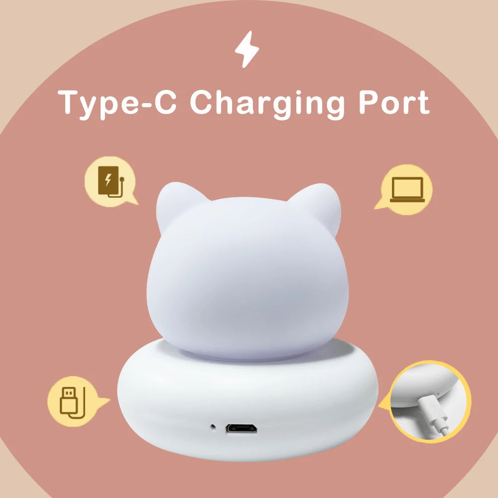 Cute Animal Night Light | Novelty 3-Level Dimmable Nursery Nightlight | USB Rechargeable Table Lamp for Breastfeeding, Toddler, Baby