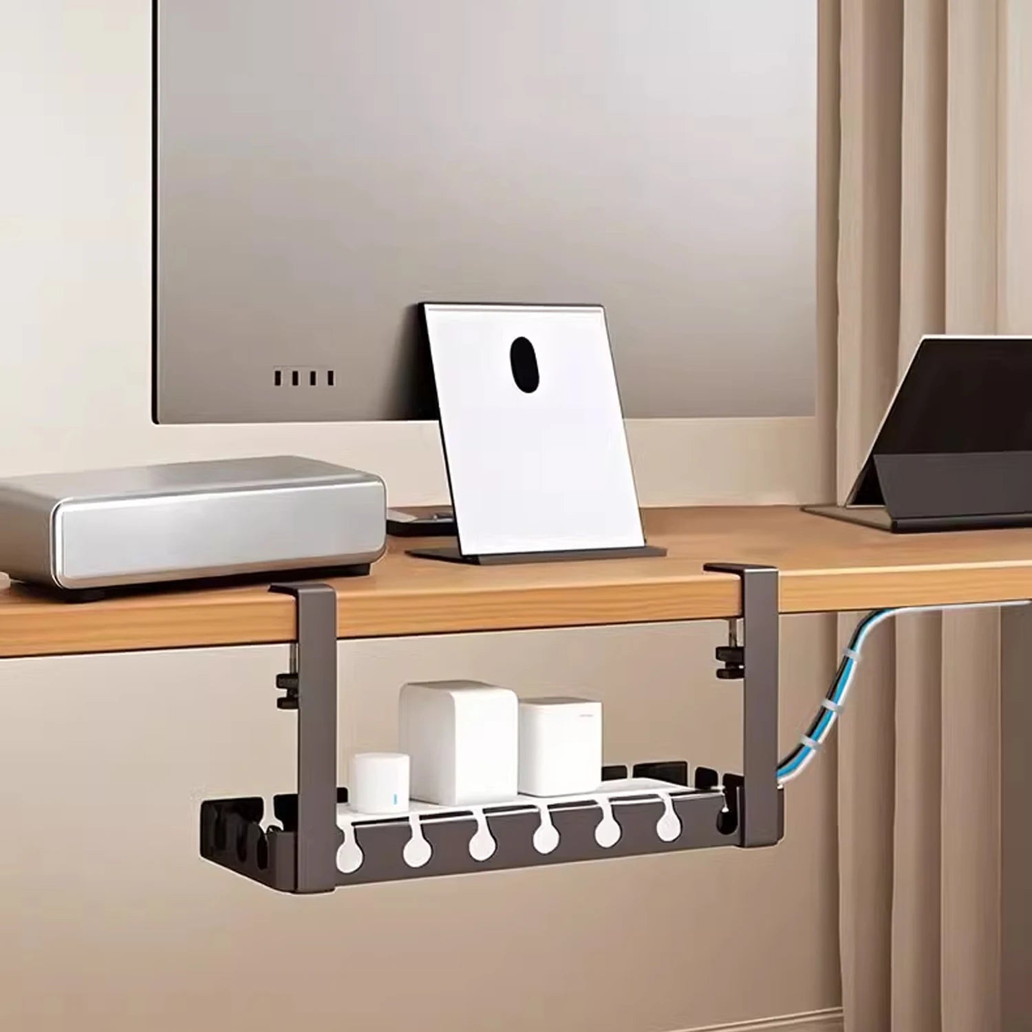 Under Table Storage Rack Metal Cable Management Tray For Home Office Kitchen Desk Wire Organizers Storage Accessories