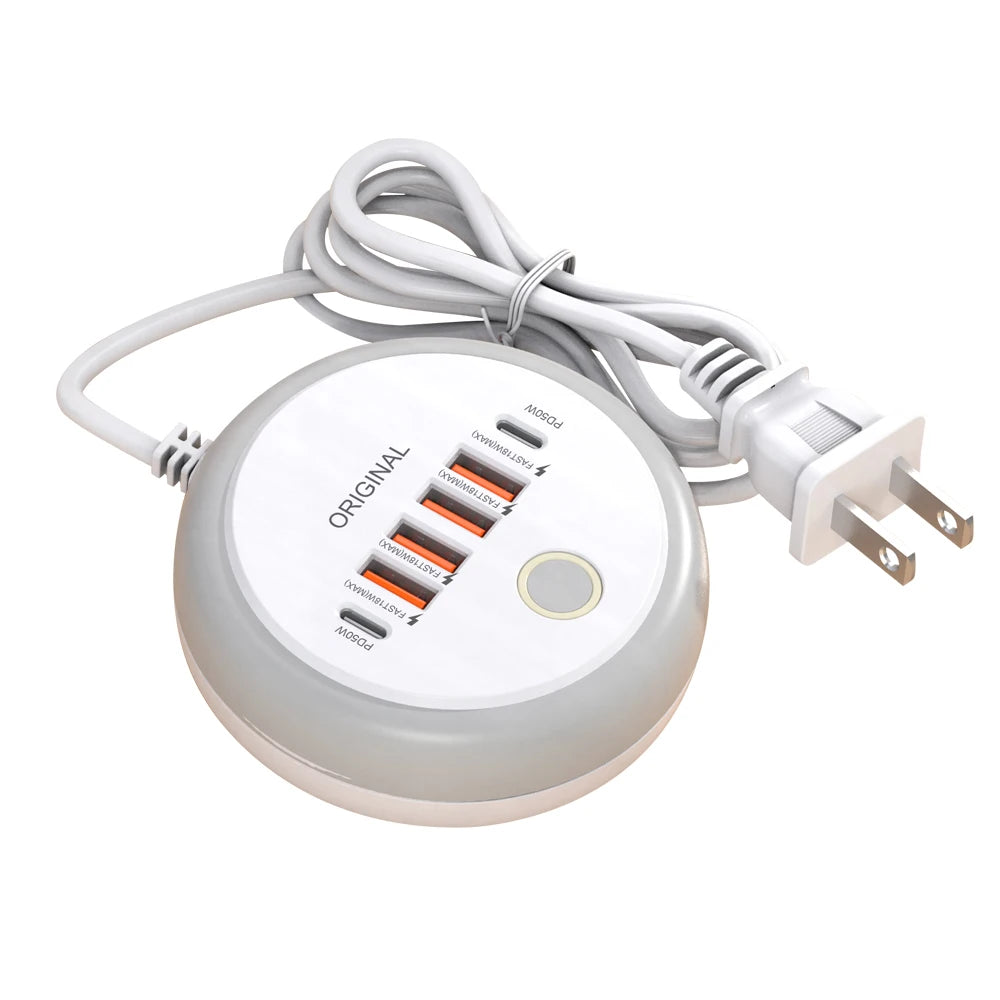 1-PD 50W Charger USB Type C 6 Ports QC3.0 Mobile Phone Wall Adapter With Touch LED Light For iPhone Samsung Xiaomi Travel Charger