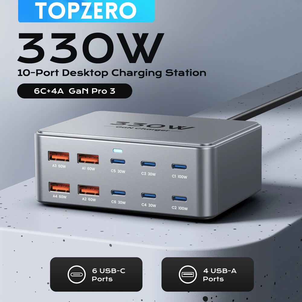 1-330W USB C GaN Charger 100W PD3.0 PPS QC3.0 Multiport Fast Charging Station For Laptop iPhone 15 16 Samsung Macbook Pro Tablet