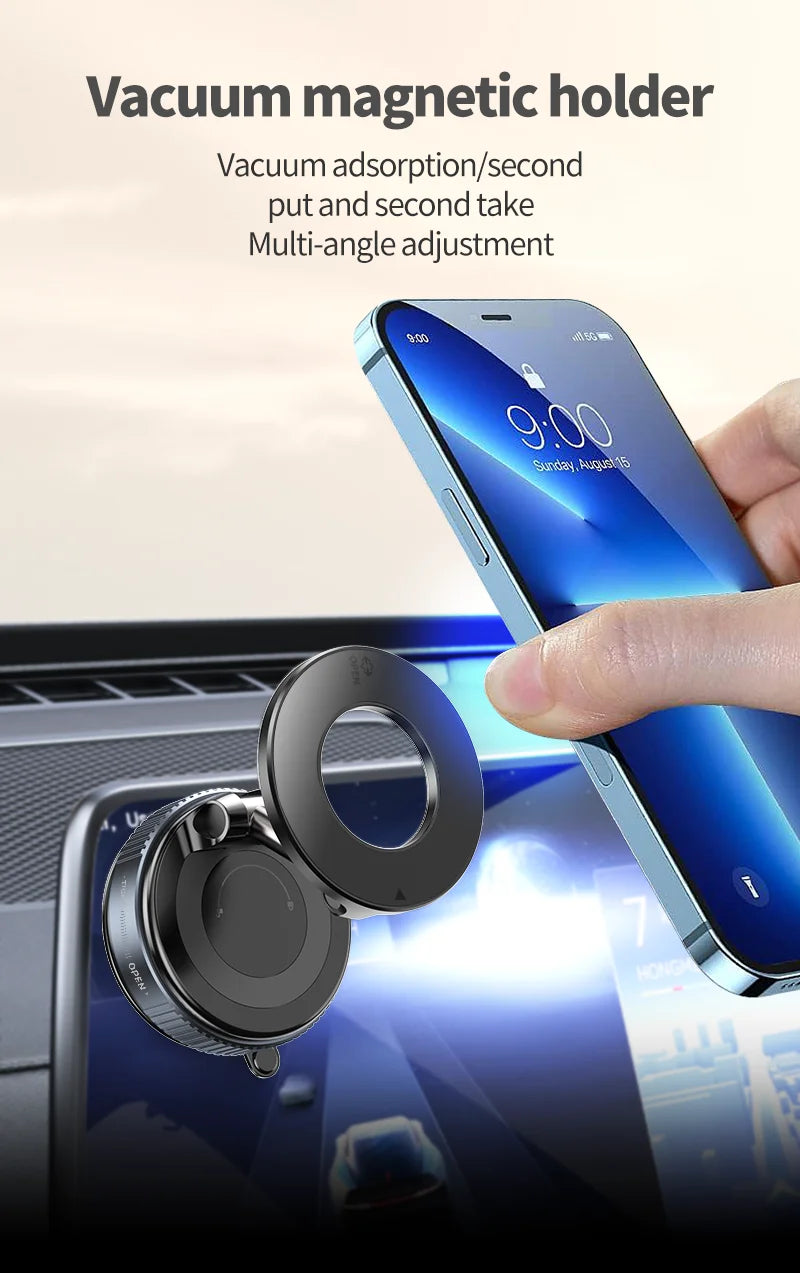 Car Mount Electric Vacuum Magnetic Holder Foldable Strong Suction Stand For Cell Phone For iphone 12 13 14 15 16 Live Streaming