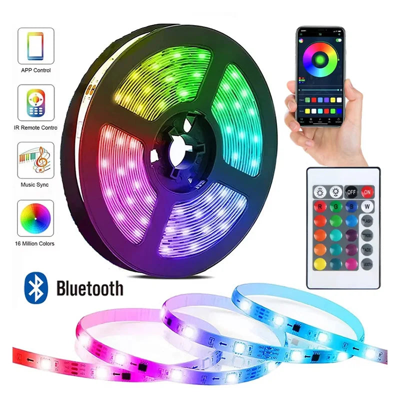1-30M USB 5V LED Strip Lights With Bluetooth 24Keys Remote Control RGB Flexible Lamp Tape For Room Decoration TV Backlight Diode