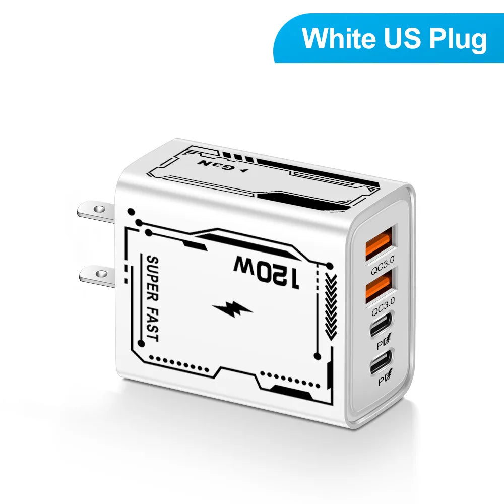 4‑Port USB‑C PD & QC 3.0 Wall Charger – Fast Charging Adapter for iPhone, Samsung