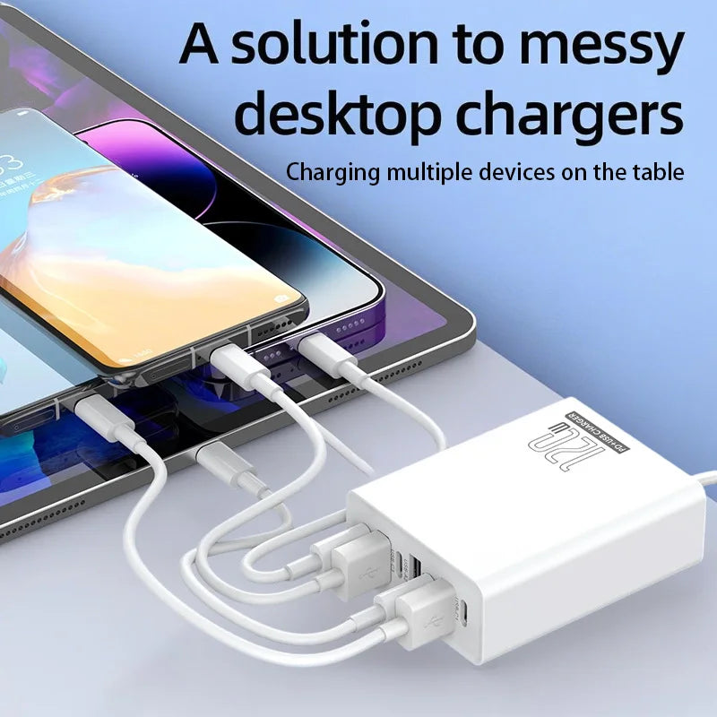 4-Xiaomi 120W Desktop Phone Charger Adapter Power Multiports USB Type-C Fast Charging EU/US/UK Plug For iPhone Xiaomi Huawei