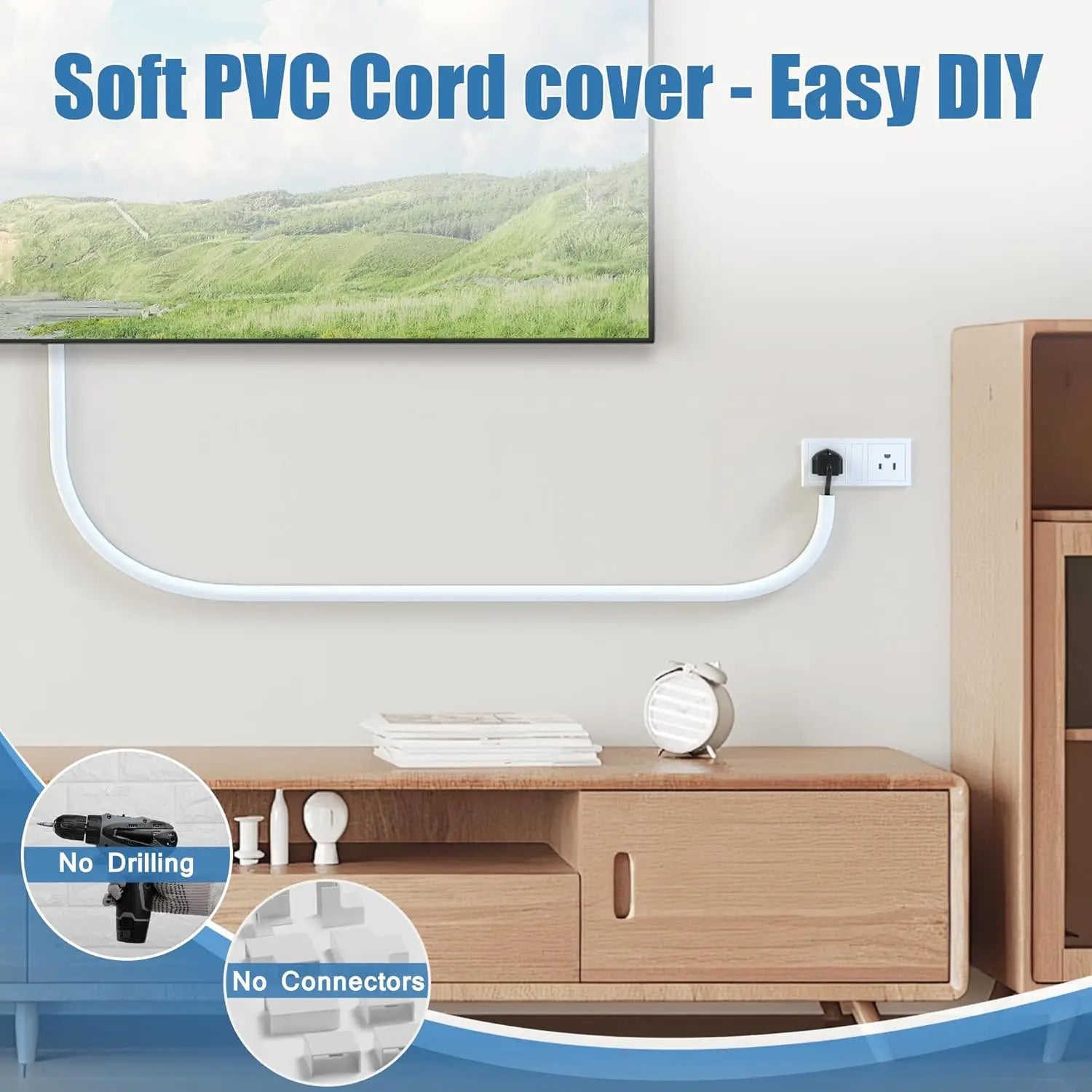15mm 3M/5M Invisible Adhesive Cable Raceway - Anti-Step Cord Protector Soft Wire Cover with Cap for Wall Home Office Use