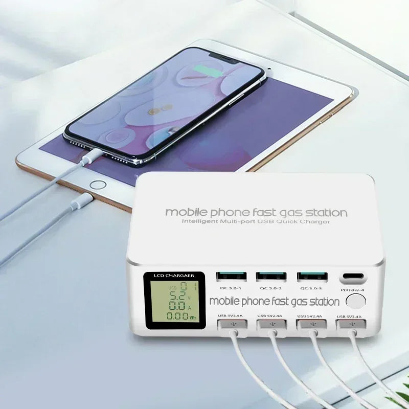 1080W Multi Ports USB Type C PD Fast Charger LED Display Quick Charge QC3.0 Desktop Charging Station for MacBook Samsung iPhone