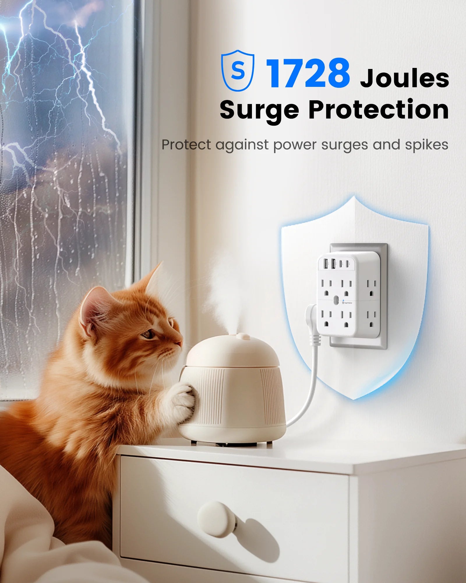 LENCENT adapter securely mounted to a wall outlet with
The grounding screw
