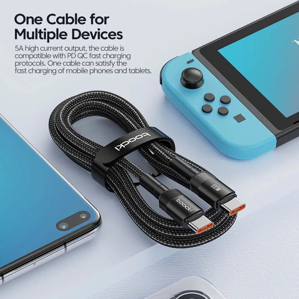 4-Toocki USB-C to USB-C 100W Fast Charging & Data Cable – PD 3.0 / QC 4.0 | Braided Type-C Cable