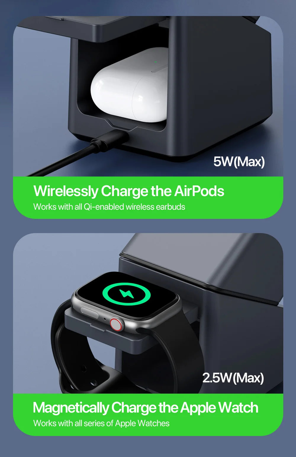 Magnetic 4 in 1 Auto Rotation Wireless Charger with Clock for Iphone 12-16 Series(15W), Apple Watch(2.5W) and Airpods (5W)