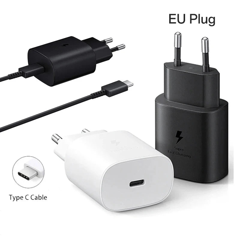 Original Samsung 25w Super Fast Charger PD Type C EU US Adapter Galaxy S25 S24 S23 S22 A56 A55 A26 A05s A54 A16 Z Fold Z Flip 6