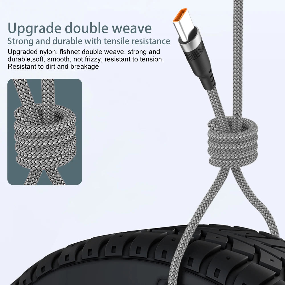 4-YUAIJA 3-in-1 Braided Fast Charging & Data Sync Cable – Lightning / Type-C / Micro USB (6A Max)