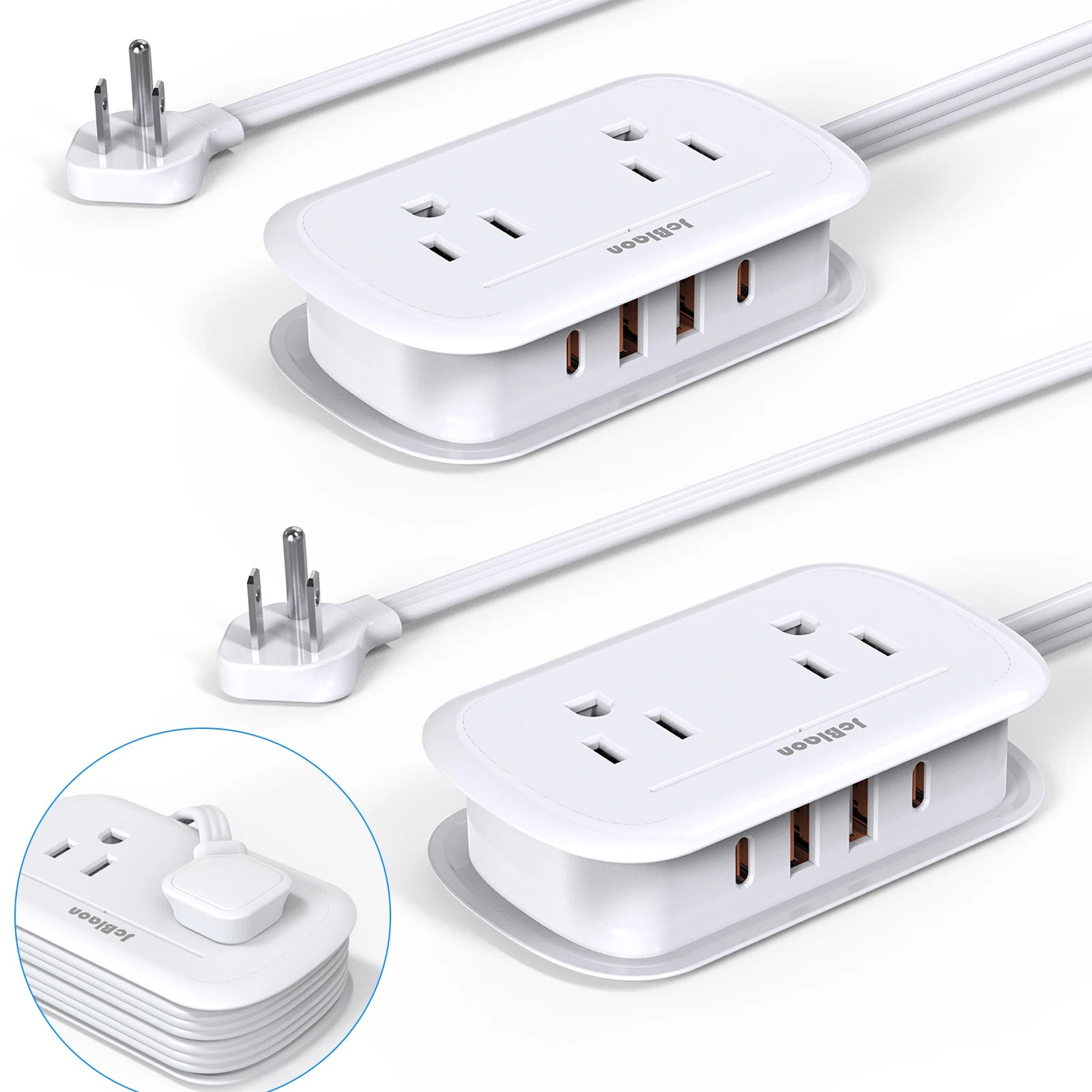 1-8-in-1 Power Strip Multi Tap Universal US Plug with 4 AC Outlets 4 USB Ports(2 Type-C) 3.6FT Extension Cord, Small and Portable