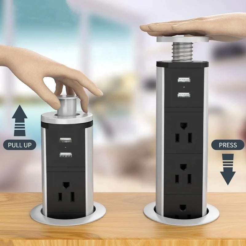 Melery Pop-Up Desk Power Strip: US Type-C, Hidden USB Charger, Tablet Sockets