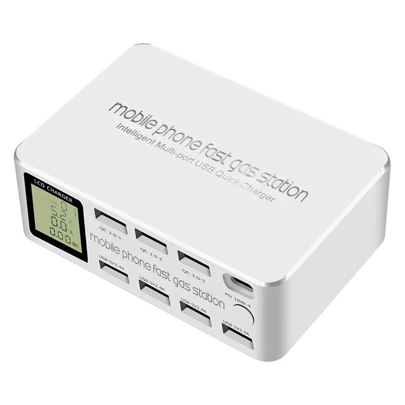 1080W Multi Ports USB Type C PD Fast Charger LED Display Quick Charge QC3.0 Desktop Charging Station for MacBook Samsung iPhone
