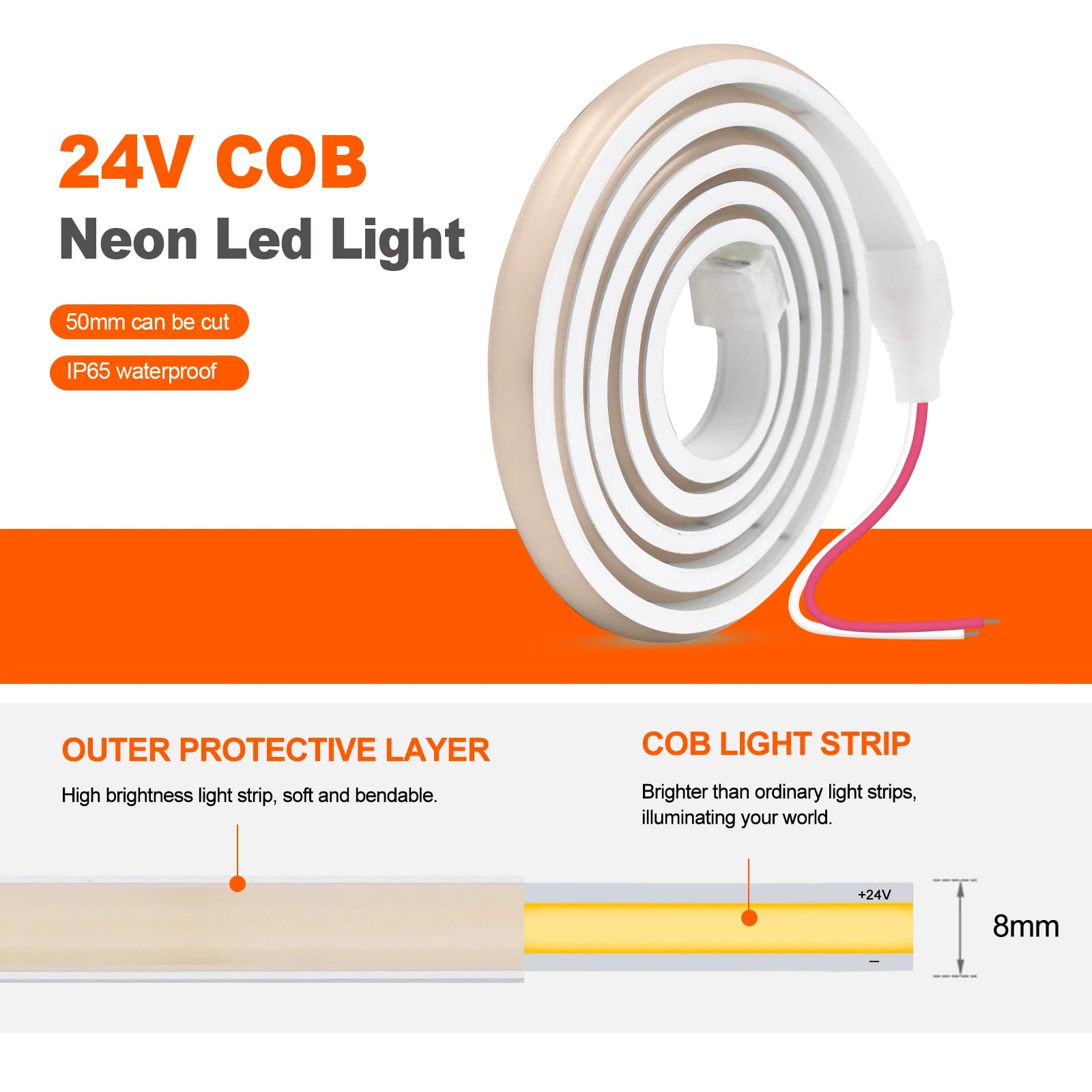 Premium LED COB Light Strip - Touch Dimmer Flexible Lighting Solution