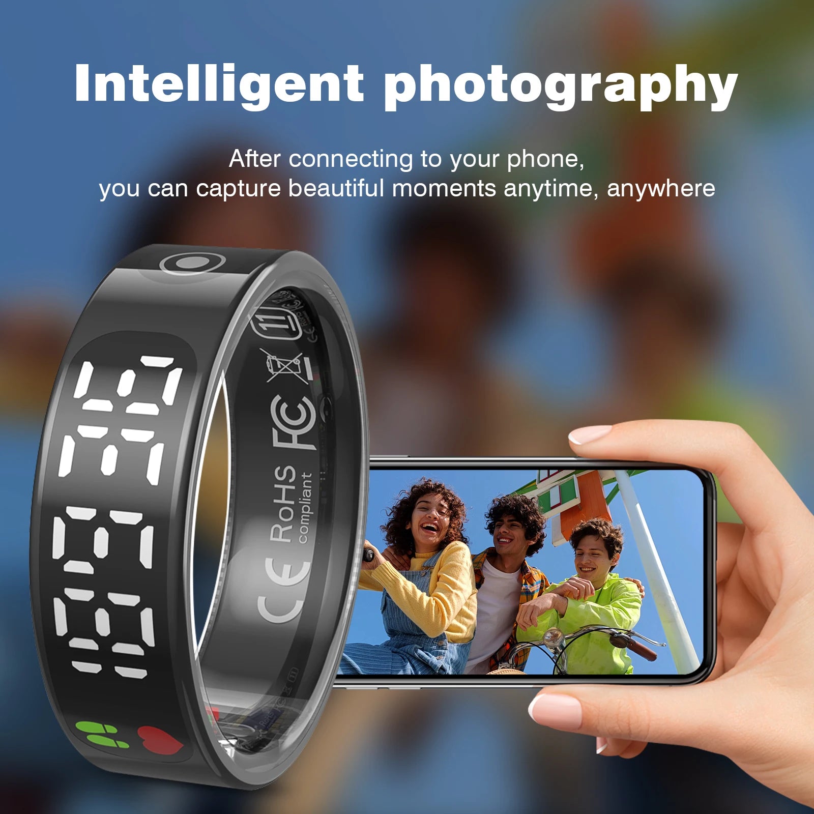 Smart ring, multiple sports modes, sleep tracking, step counting, remote photography, unisex, sports ring with charging box